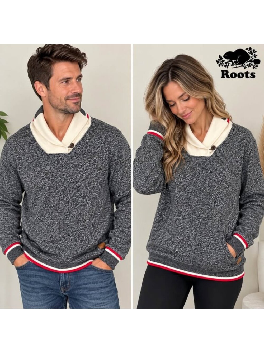 Roots Shawl Collar Sweater – Unisex XL – Grey